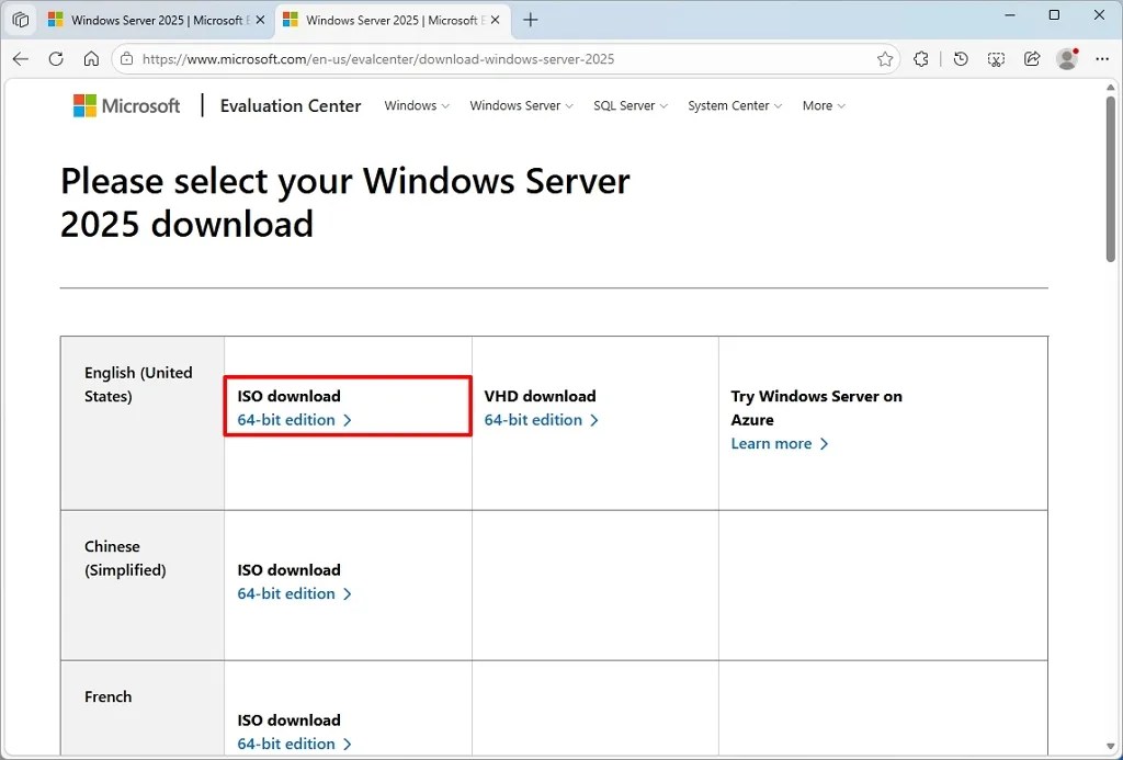 Windows Server 2025 ISO download
