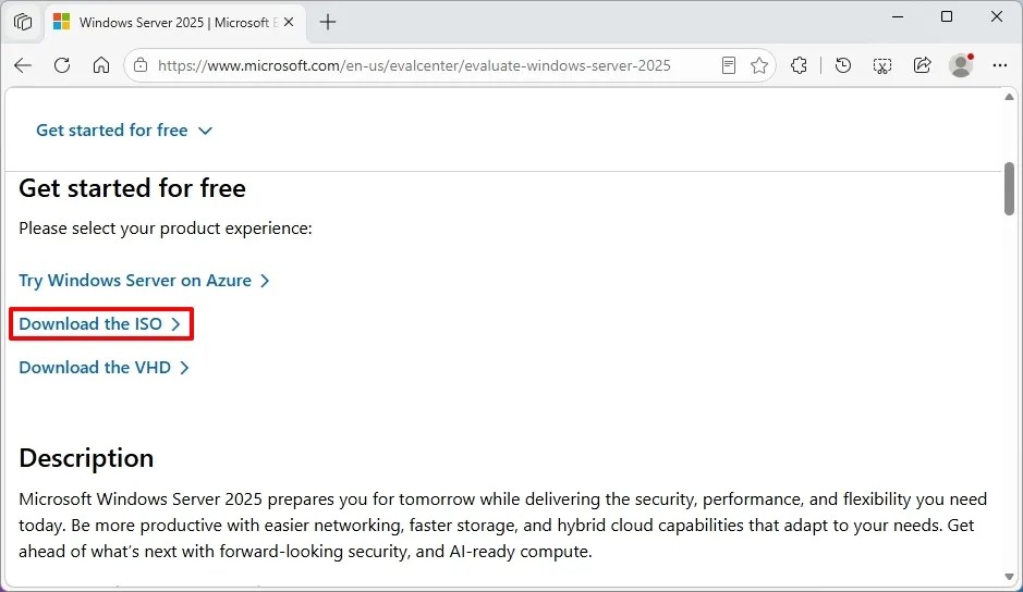 Microsoft ISO download page