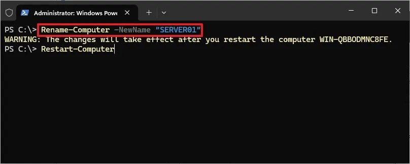 PowerShell change server name