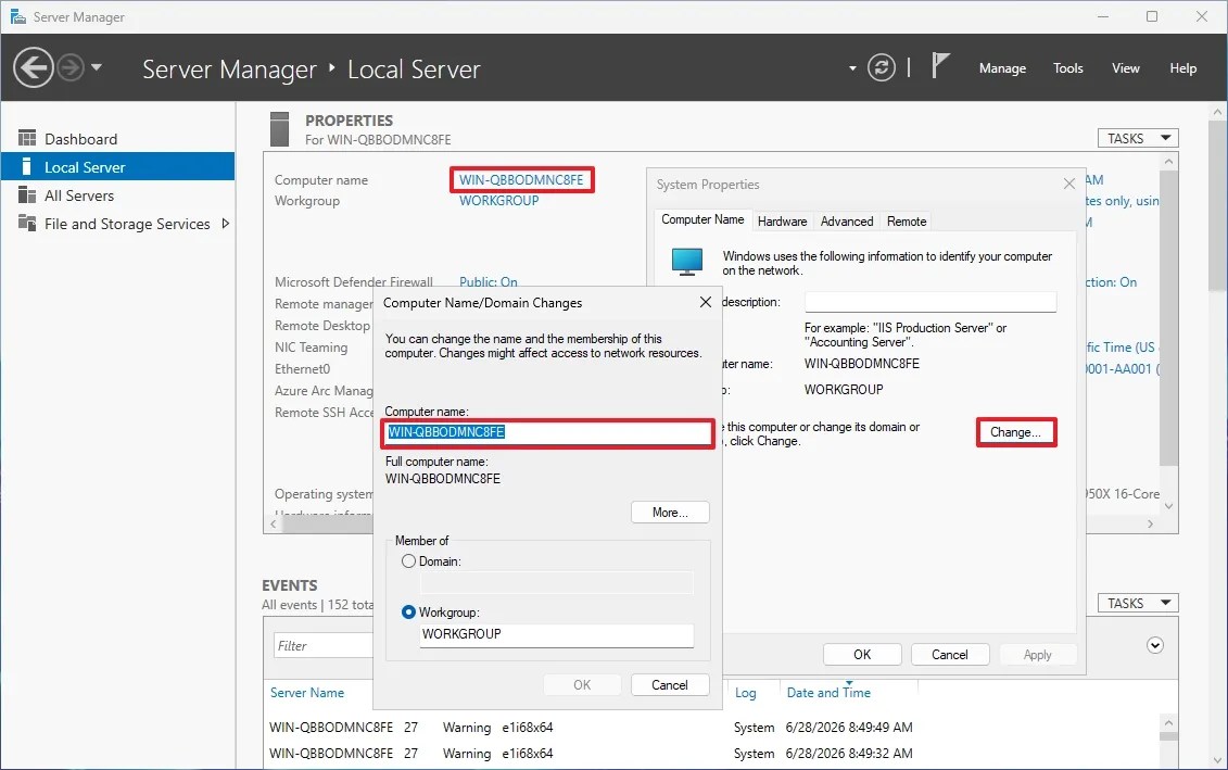 Server Manager change name
