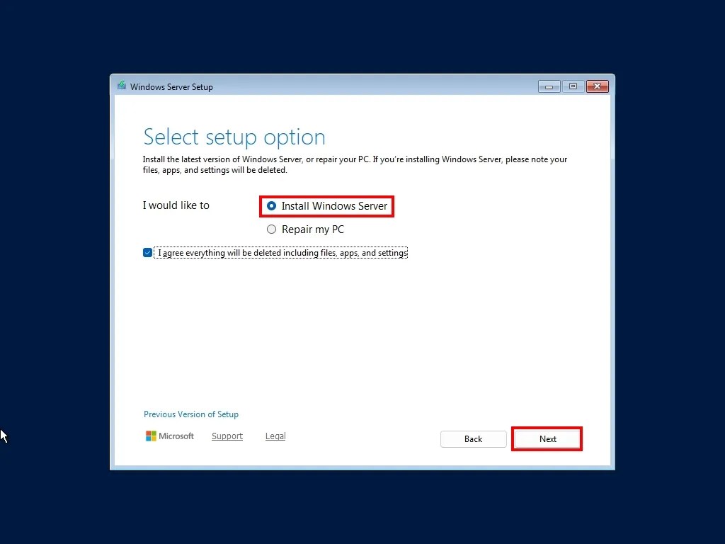 Windows Server 2025 clean install option