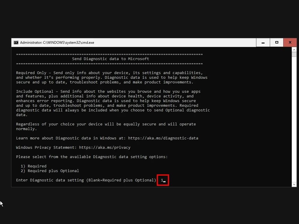 Windows Server Core diagnostic config