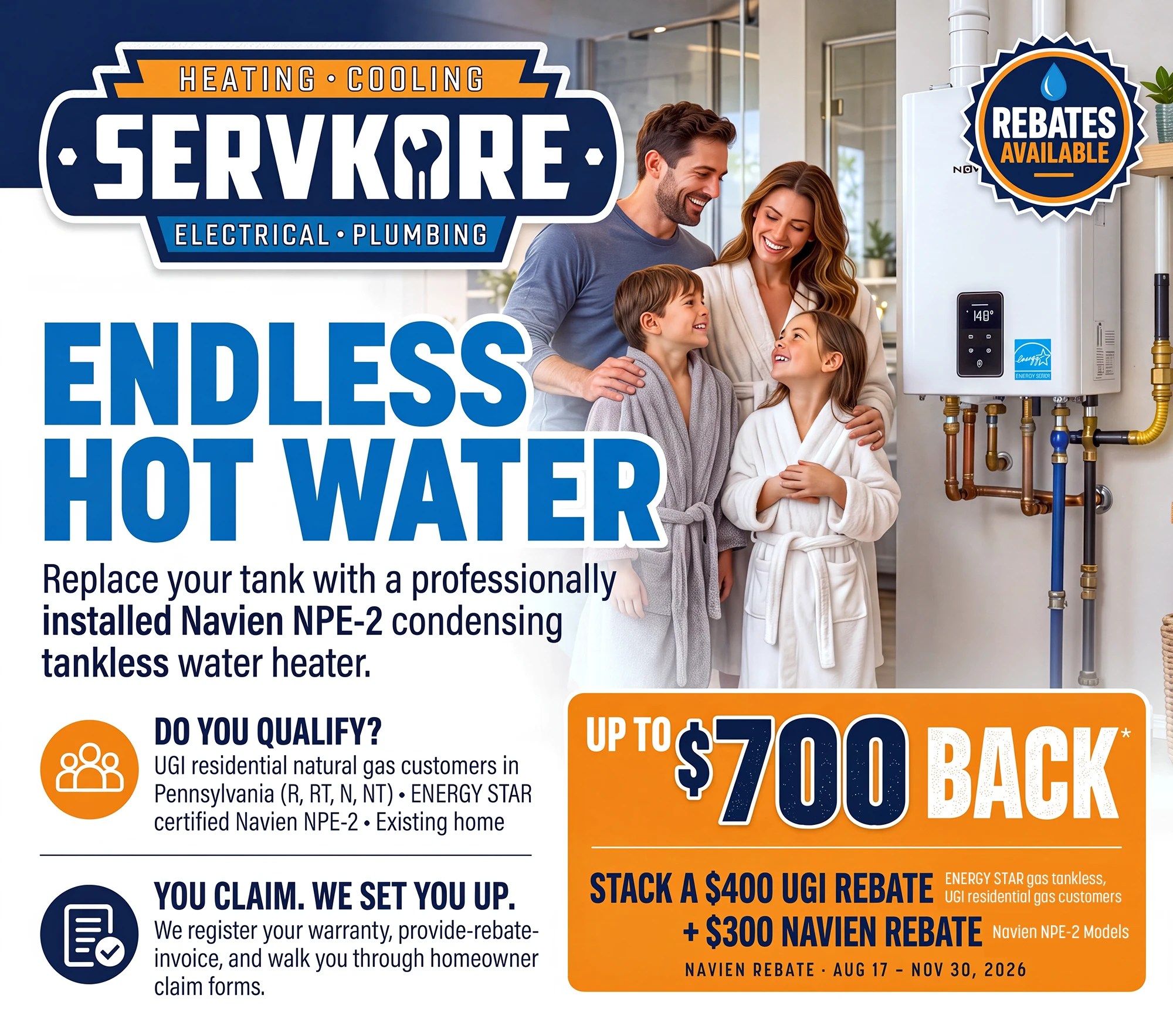 $700 Rebate on Tankless Water Heater from Plumbers in Mechanicsburg and Carlisle PA