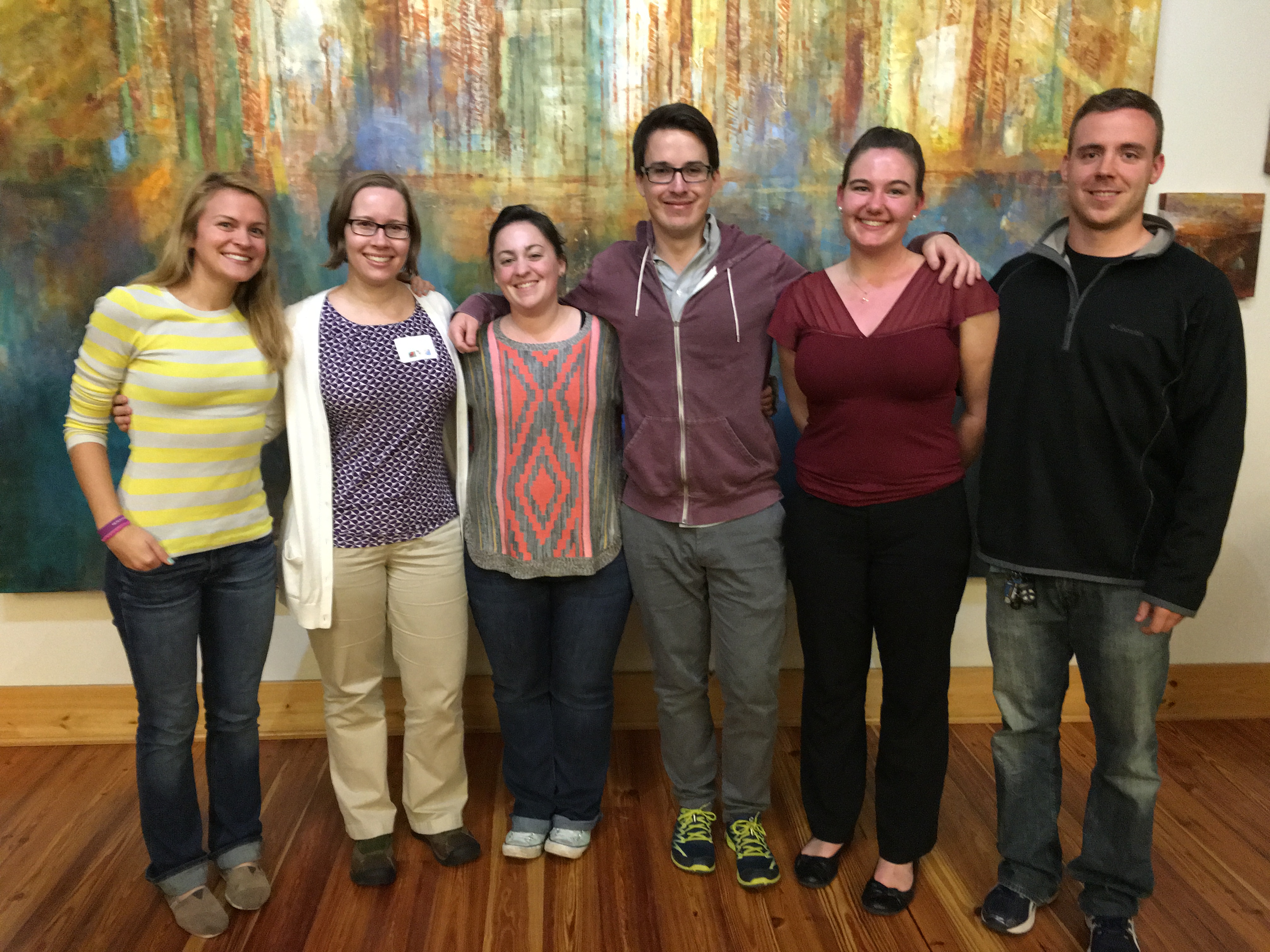 2016 Biology reception. L to R: Sally, Emily, Lauren, Jerald, Helen Holmlund (visiting student), Chris