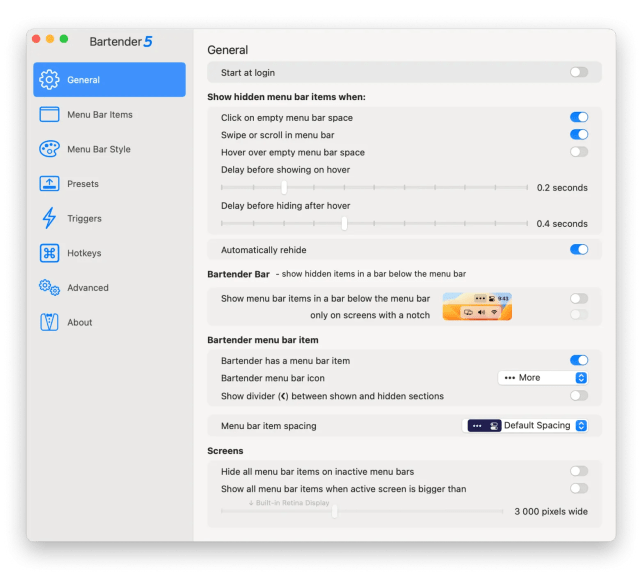 Bartender settings general
