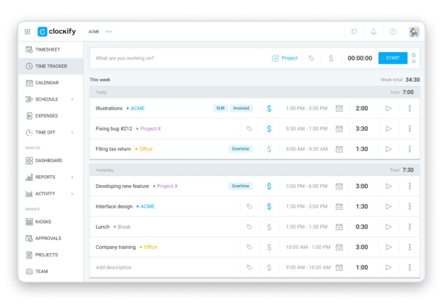 Clockify is one of the best productivity apps for Mac for time management