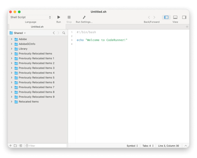 The interface of CodeRunner, a coding app that is available on Setapp
