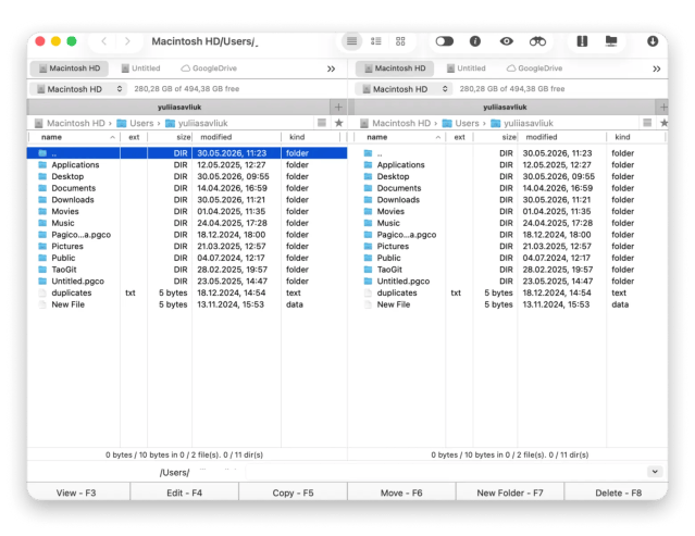 The two-pane file manager interface of Commander One, available on Setapp