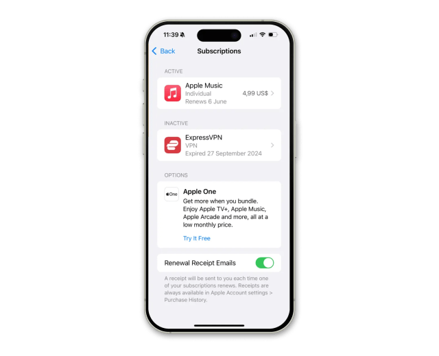 iPhone active subscriptions