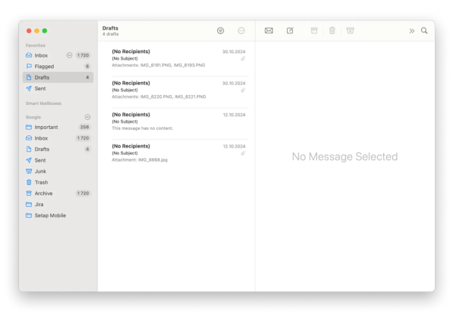 Mail app delete drafts