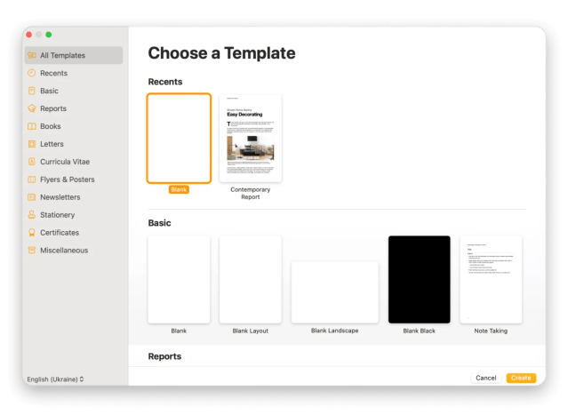 Pages create document