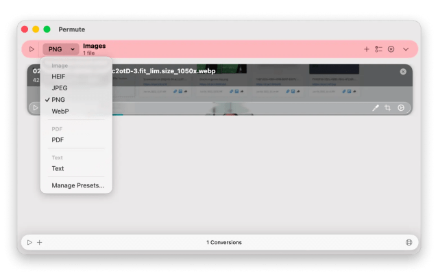 The drag-and-drop conversion window in Permute, a media converter available on Setapp The drag-and-drop conversion window in Permute, a media converter available on Setapp