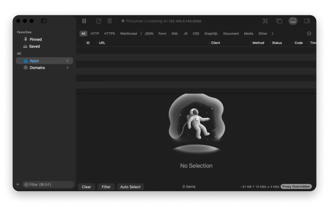 The start window of Proxyman, a debugging tool that is available on Setapp
