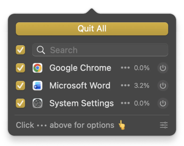 The interface of QuitAll, a quitting app available on Setapp