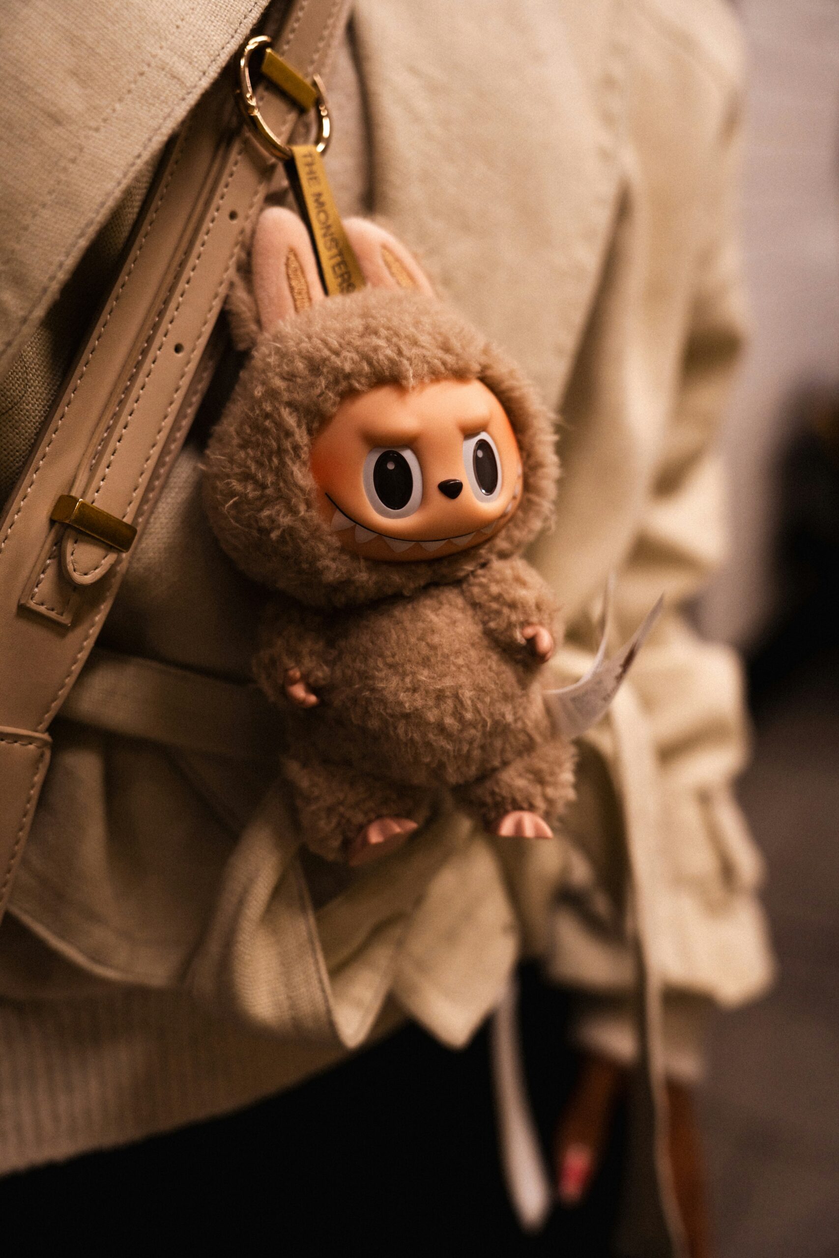 Labubu keychain on a backpack 