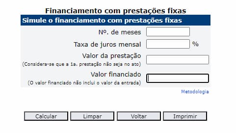 Calculadora do cidadão - financiamento