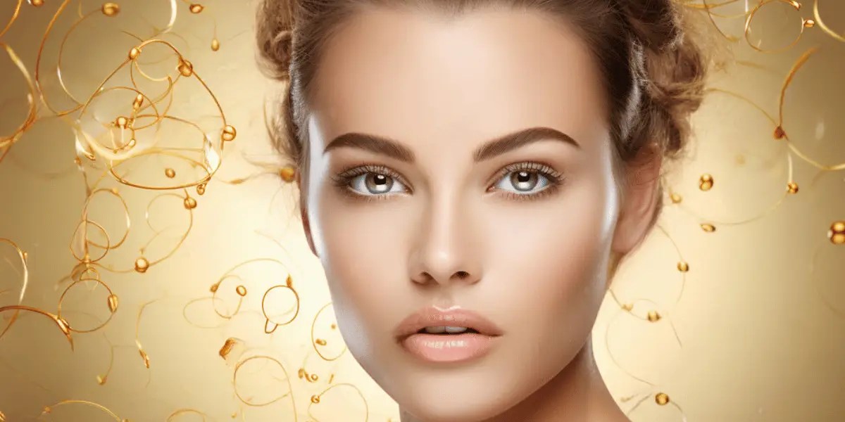 Rosto de uma mulher com pele lisa e radiante, destacando os efeitos do retinol na redução de rugas e na renovação celular.