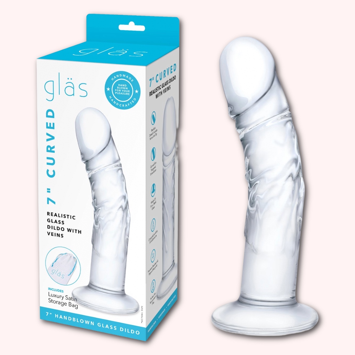 Gläs 7" Curved Realistic Glass Dildo With Veins