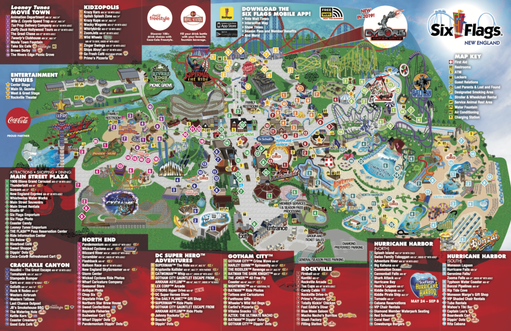 Six flags new england map