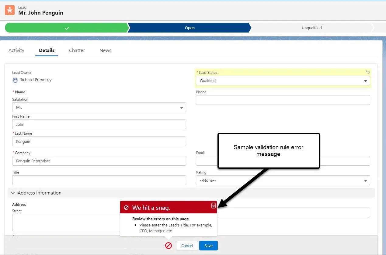 Validation Rules How to use them SFDC Penguin