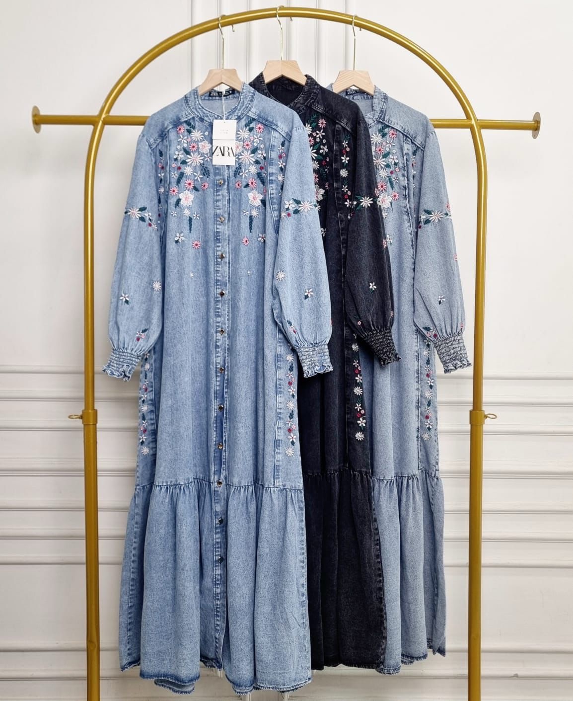 DENIM EMBROIDERED GOWN