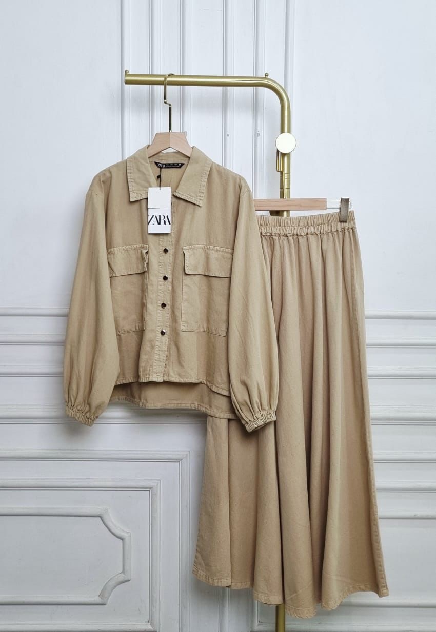 BEIGE DENIM CORDSET
