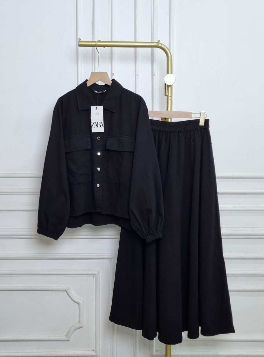 BLACK PLAIN DENIM CORDSET