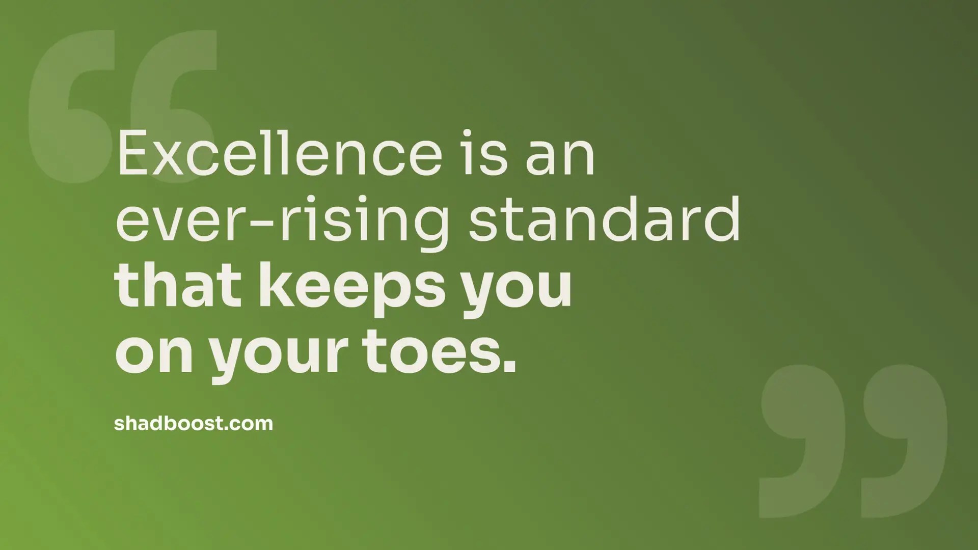 Quote graphic: "Excellence is an ever-rising standard that keeps you on your toes." — shadboost.com
