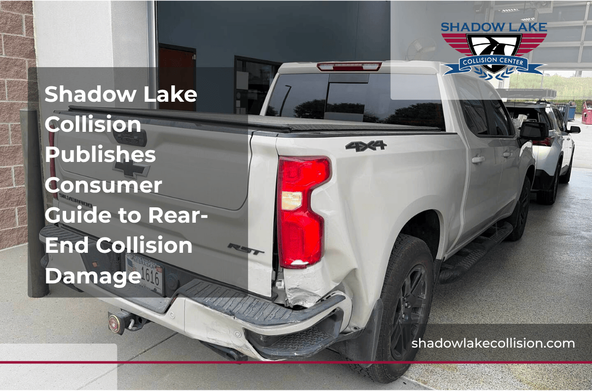 Rear-end collision damage inspection at Shadow Lake Collision