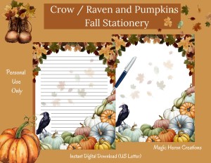 stationery with crows or ravens and pumpkins