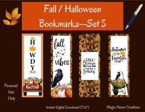 printable bookmarks fall or Halloween themed