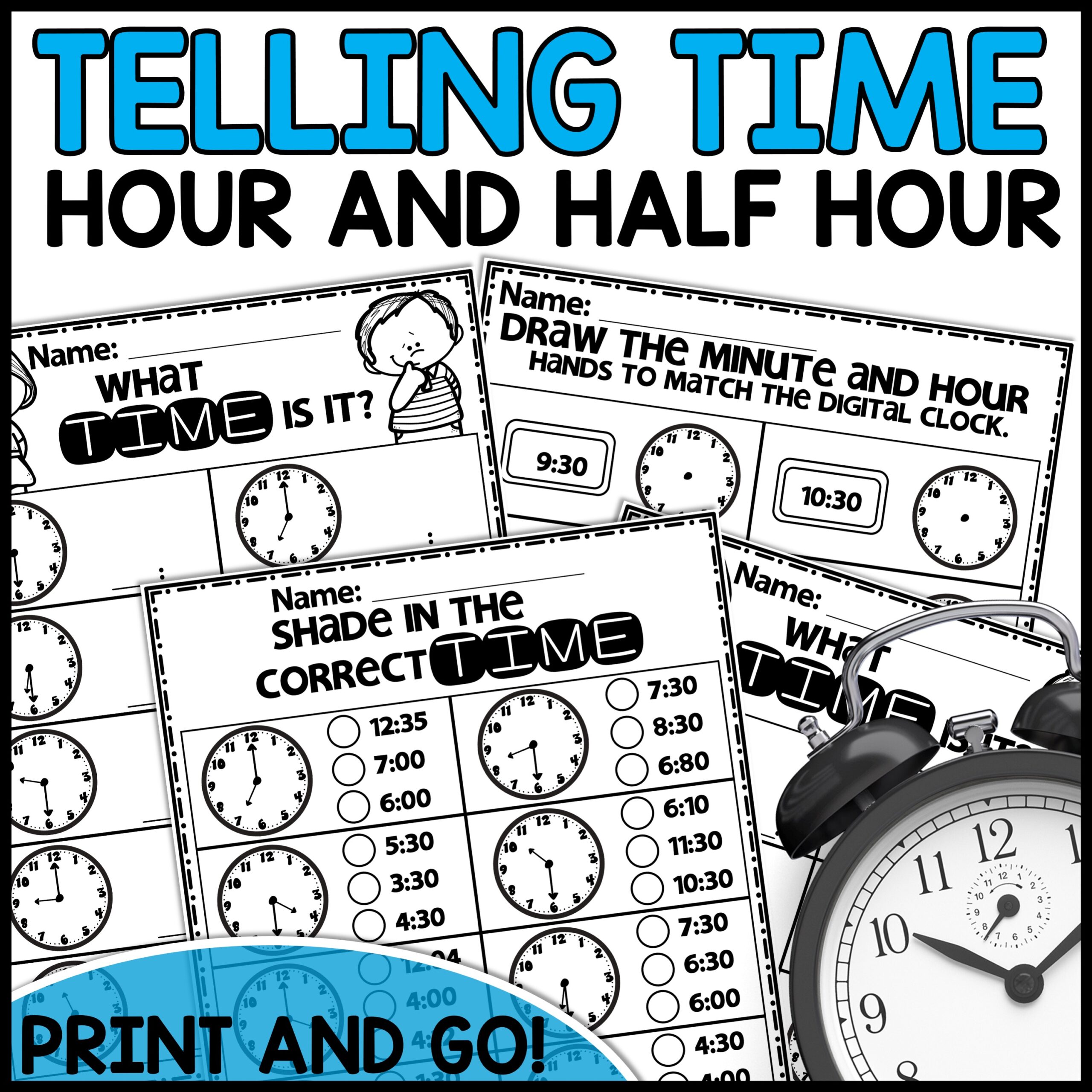 Telling time to the hour and half hour worksheets
