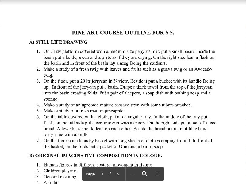 FINE ART COURSE OUTLINE FOR S.5 Sharebility Uganda