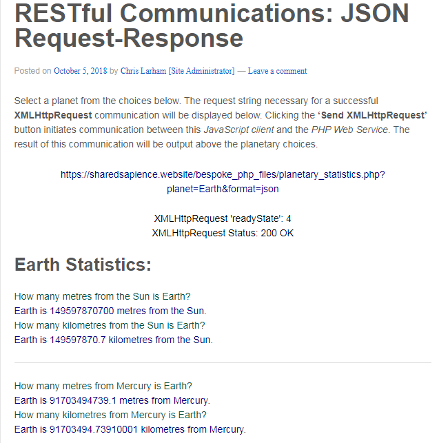 JSON communication between a JavaScript client and a PHP RESTful Web Service.