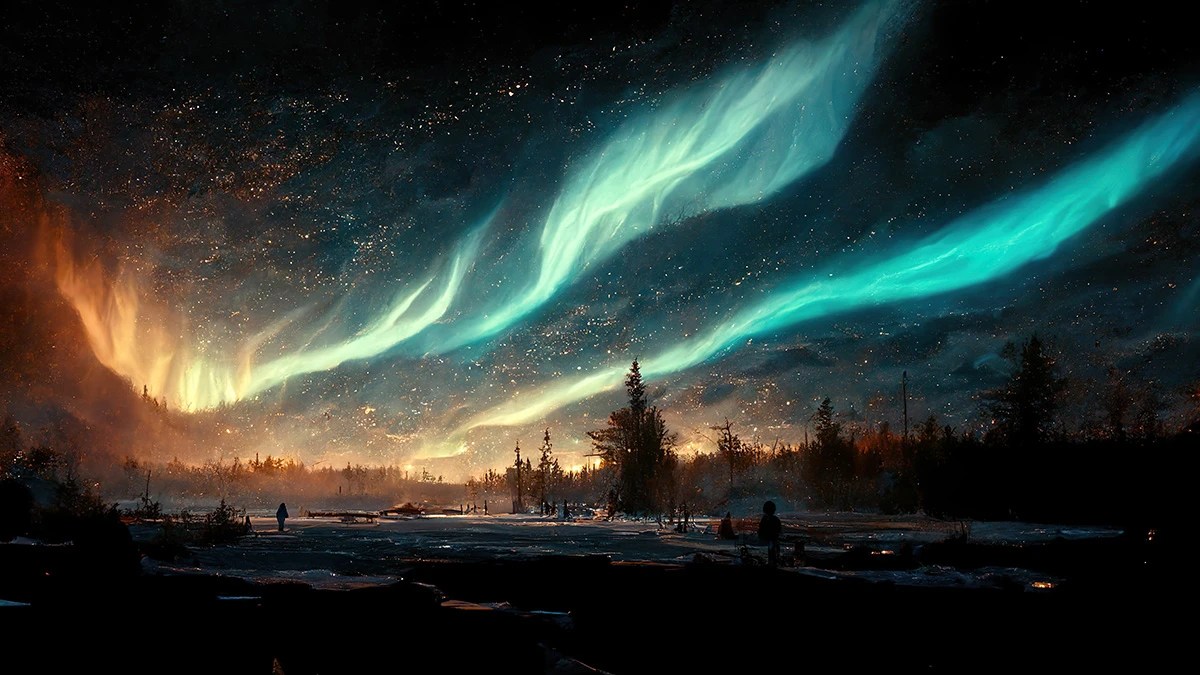 Northern Lights, Stars, and Trees.