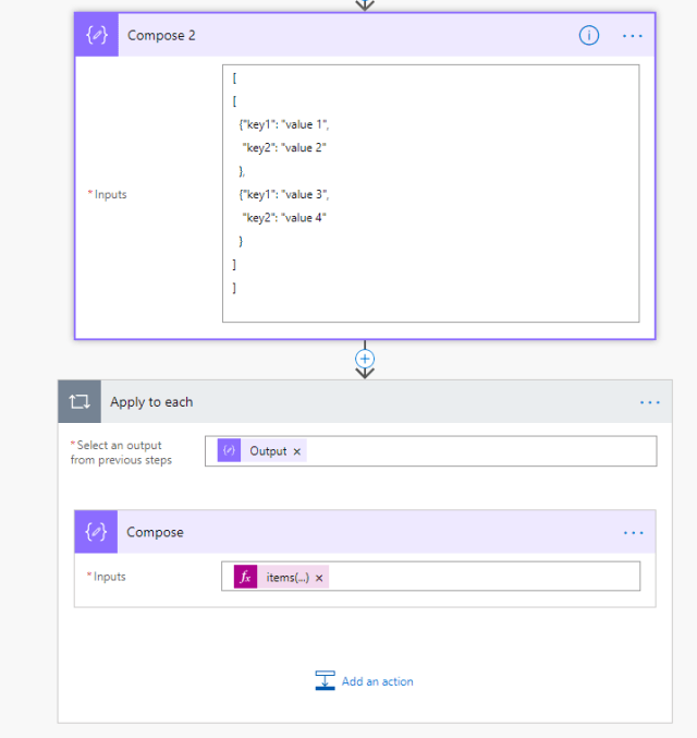 Nested arrays with a single item in Power Automate