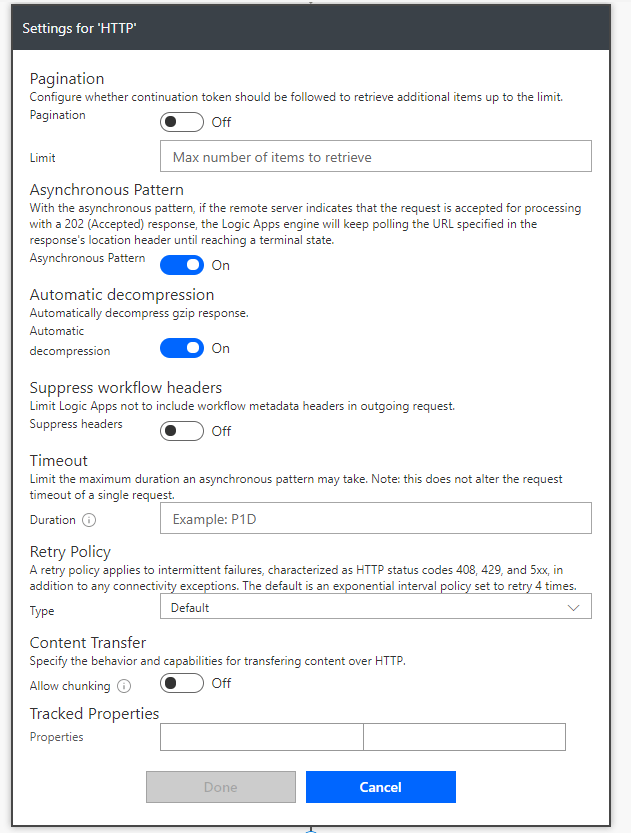 HTTP request settings