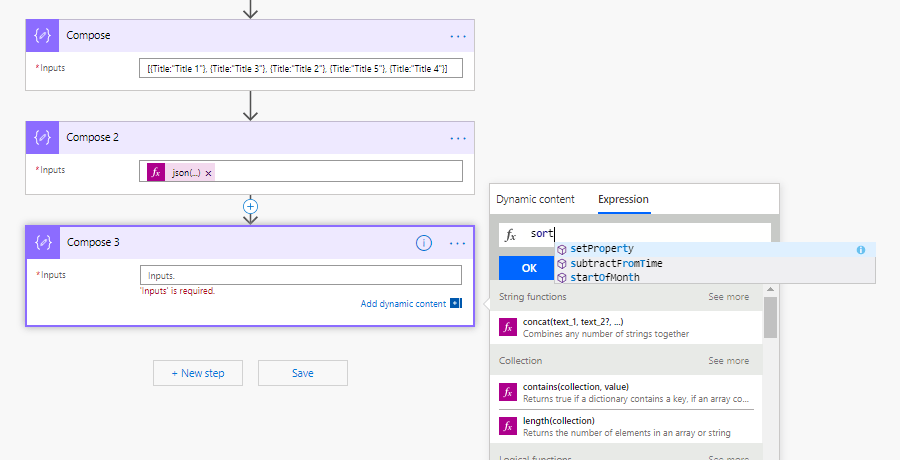 No sort function