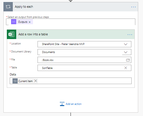 Apply to each adding items to Excel table