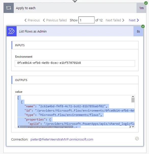 Output list flows action