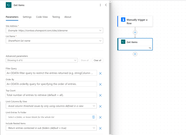 Get items action for SharePoint in Power Automate