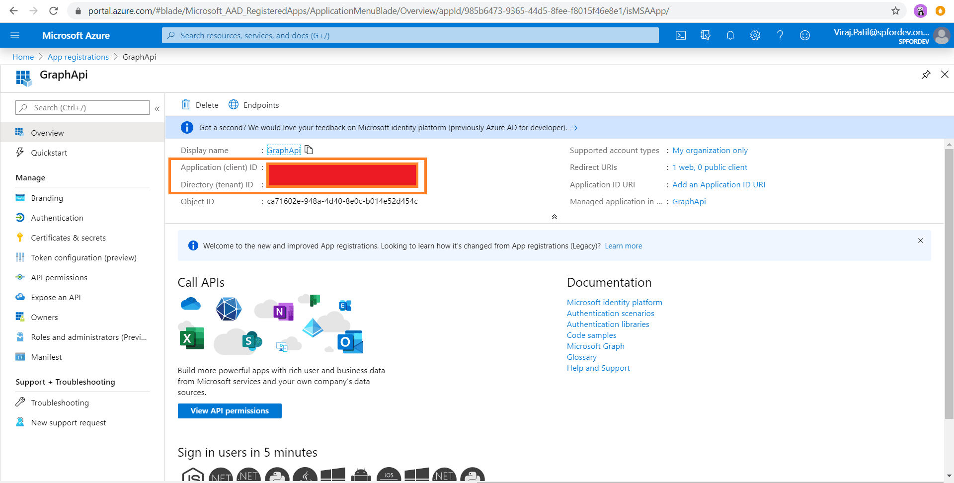 Register application in Azure Portal