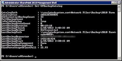 The Get-SPBackupCatalog cmdlet in action