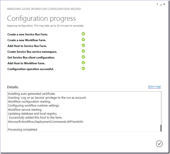 Successful completion of configuration