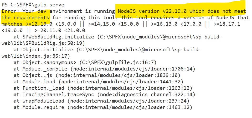 NodeJS version does not meet requirements – Gulp serve error