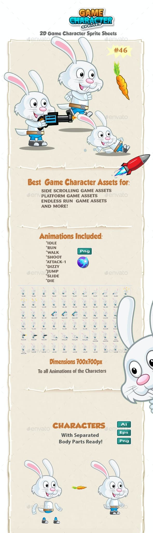 Rabbit 2D Game Character Sprites 46 - Game Assets - ShareWordpress.Net