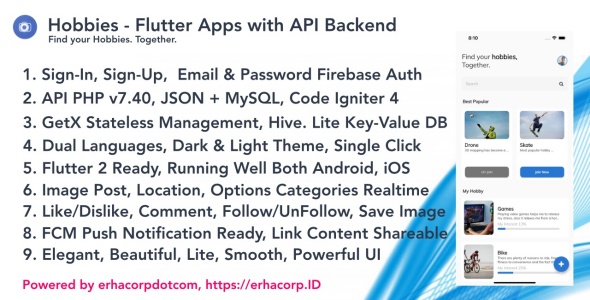 Hobbies - Social Flutter Apps With API Backend, PHP, MYSQL, CI