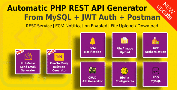 Automatic PHP REST API Generator + Postman Docs from MySQL Database With JWT Token Authentication Automatic PHP REST API Generator + Postman Docs from MySQL Database With JWT Token Authentication