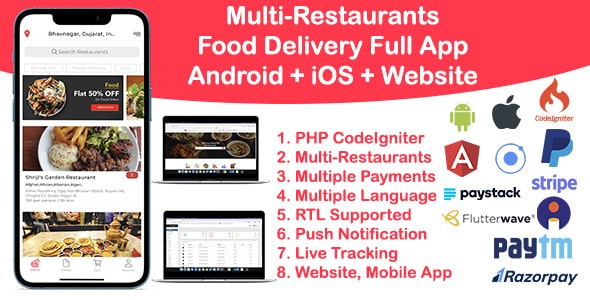 Food Delivery Multi Restaurant Ionic 5 + CodeIgniter (Android + iOS + Website + Admin) Food Delivery Multi Restaurant Ionic 5 + CodeIgniter (Android + iOS + Website + Admin)