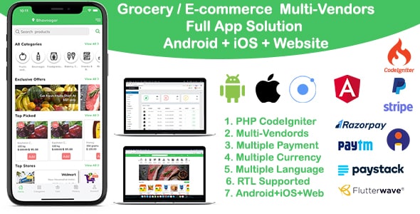 grocery / delivery services / ecommerce multi vendors(Android + iOS + Website) ionic 5 / CodeIgniter grocery / delivery services / ecommerce multi vendors(Android + iOS + Website) ionic 5 / CodeIgniter